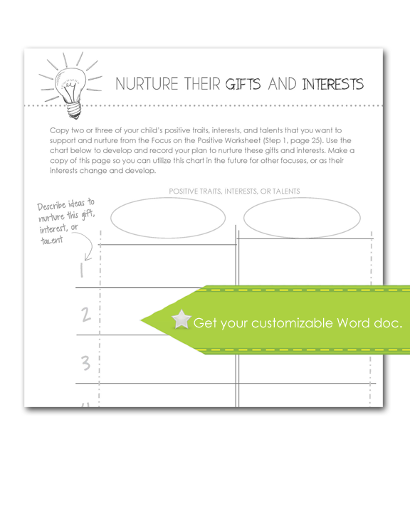 Nurture Gifts and Interests Worksheet, Customize