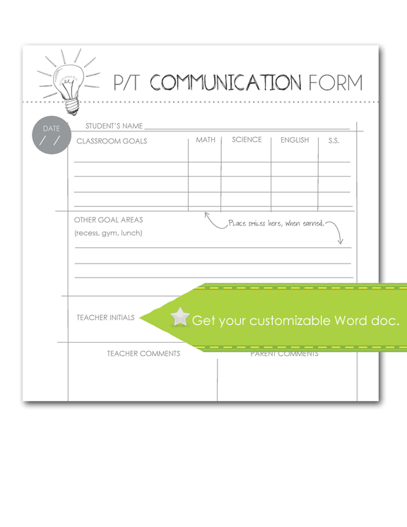 Parent Teacher Communication Form, customize
