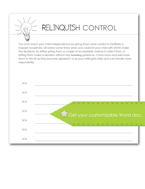 Relinquish Control Worksheet, customize